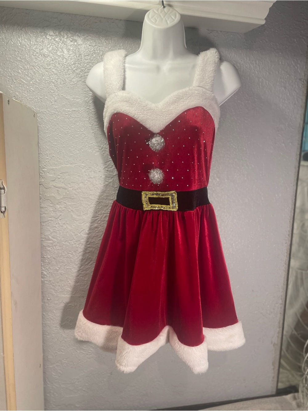 Holiday Red Velvet Woman’s ' Dress with Faux Fur Trim